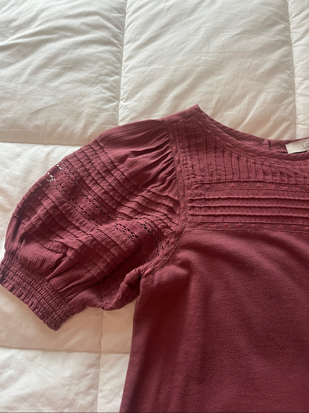 LOFT Burgundy Knit Puff-Sleeve Top - Picture 3 of 4